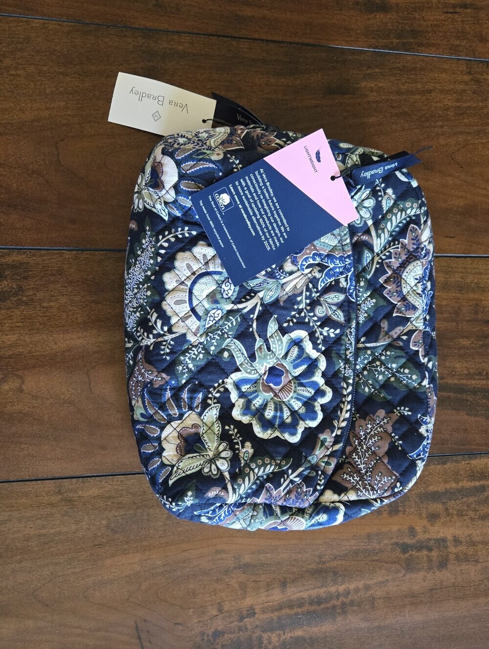 Vera Bradley Quilted Large Cosmetic Bag Java Navy Camo Floral Cotton Reimagined - Picture 2 of 12